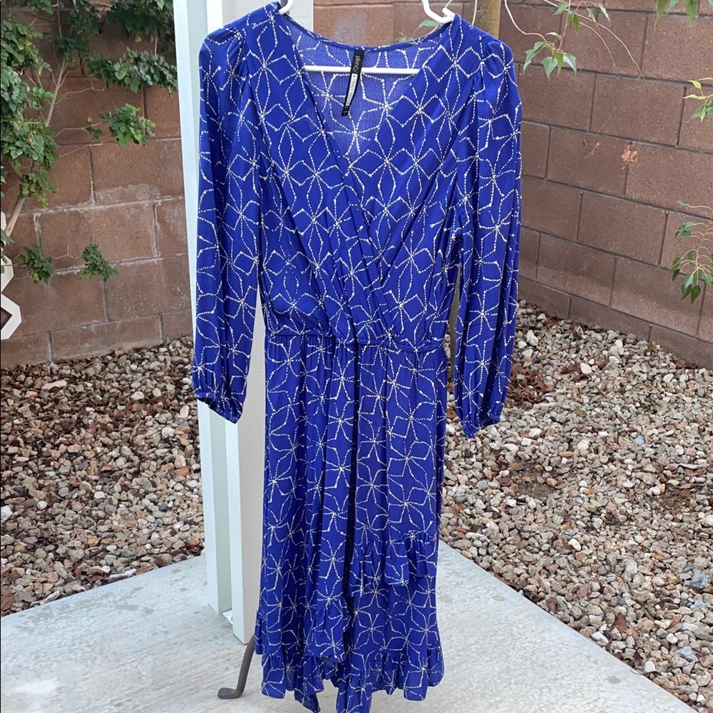 Tracy Reese Royal Blue Geometric Long Sleeve Dress